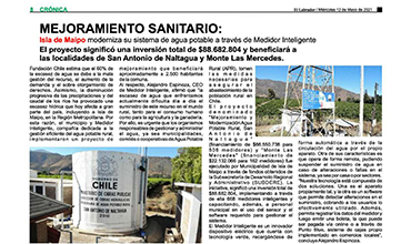 Diario "El Labrador": Isla de Maipo moderniza su sistema de Agua Potable, a través de Medidor Inteligente